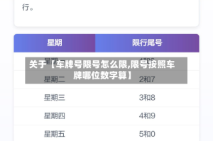 关于【车牌号限号怎么限,限号按照车牌哪位数字算】