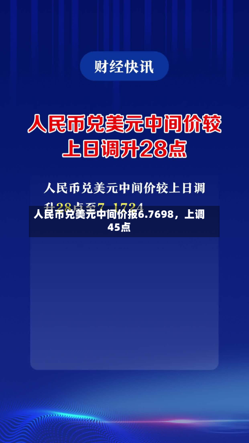 人民币兑美元中间价报6.7698	，上调45点-第1张图片